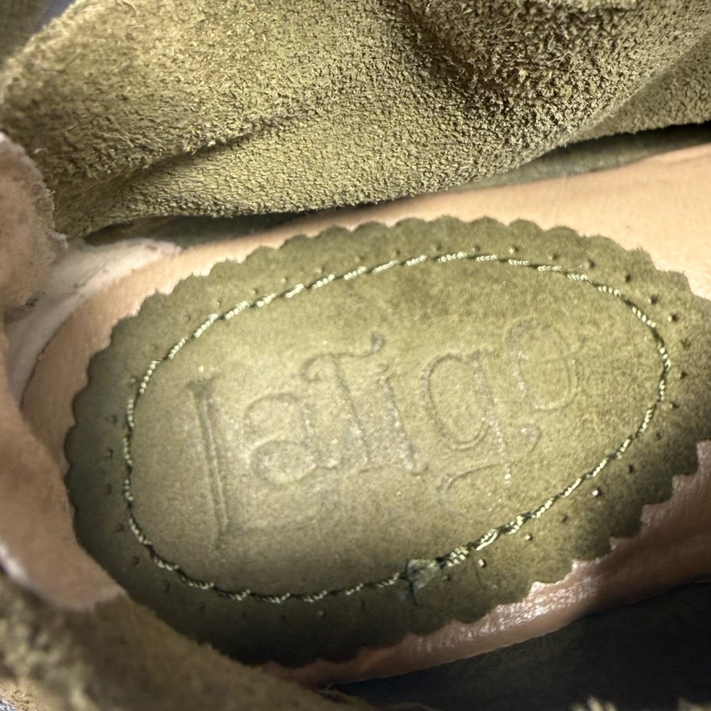Latigo Gamine Olive Green Suede Moccasins with Leather Laces - Picture 12 of 16